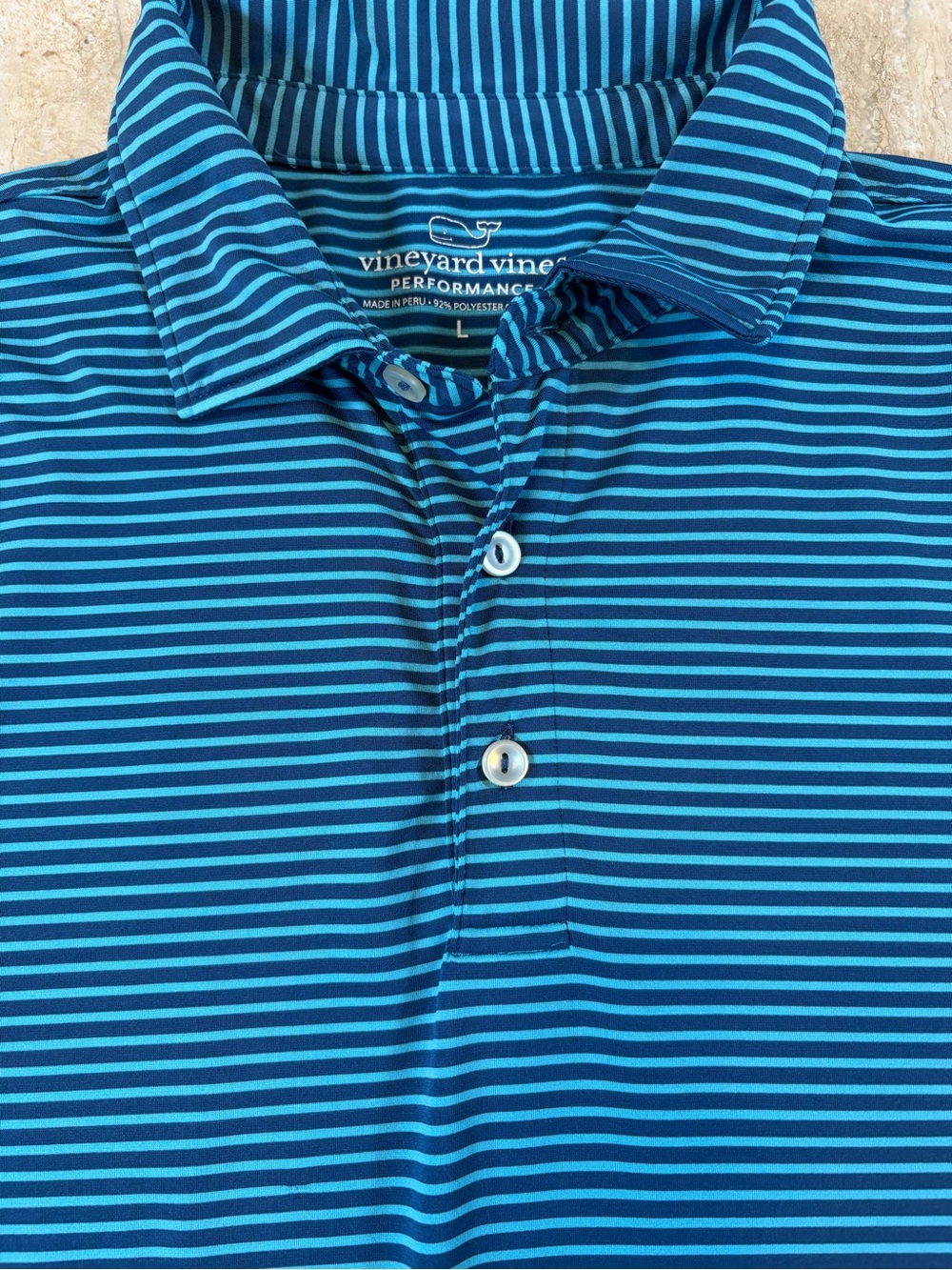 Vineyard Vines Mens Large Striped Performance Golf Polo Shirt Blue